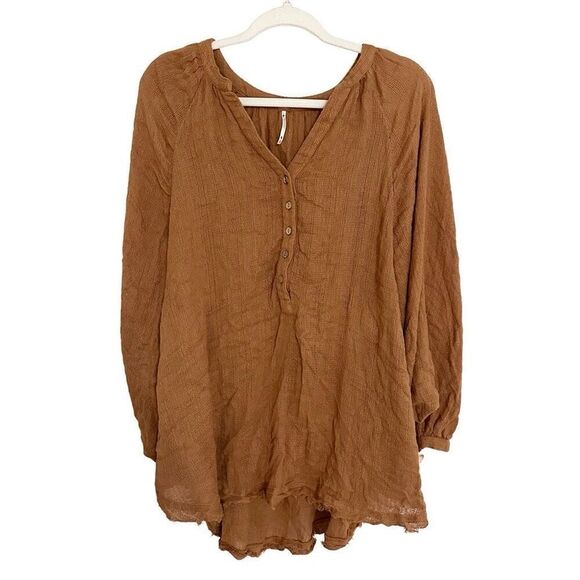 Free People Tops - Free People / NWT Batwing Rustic Orange Brown V-neck Button Shirt Fall
